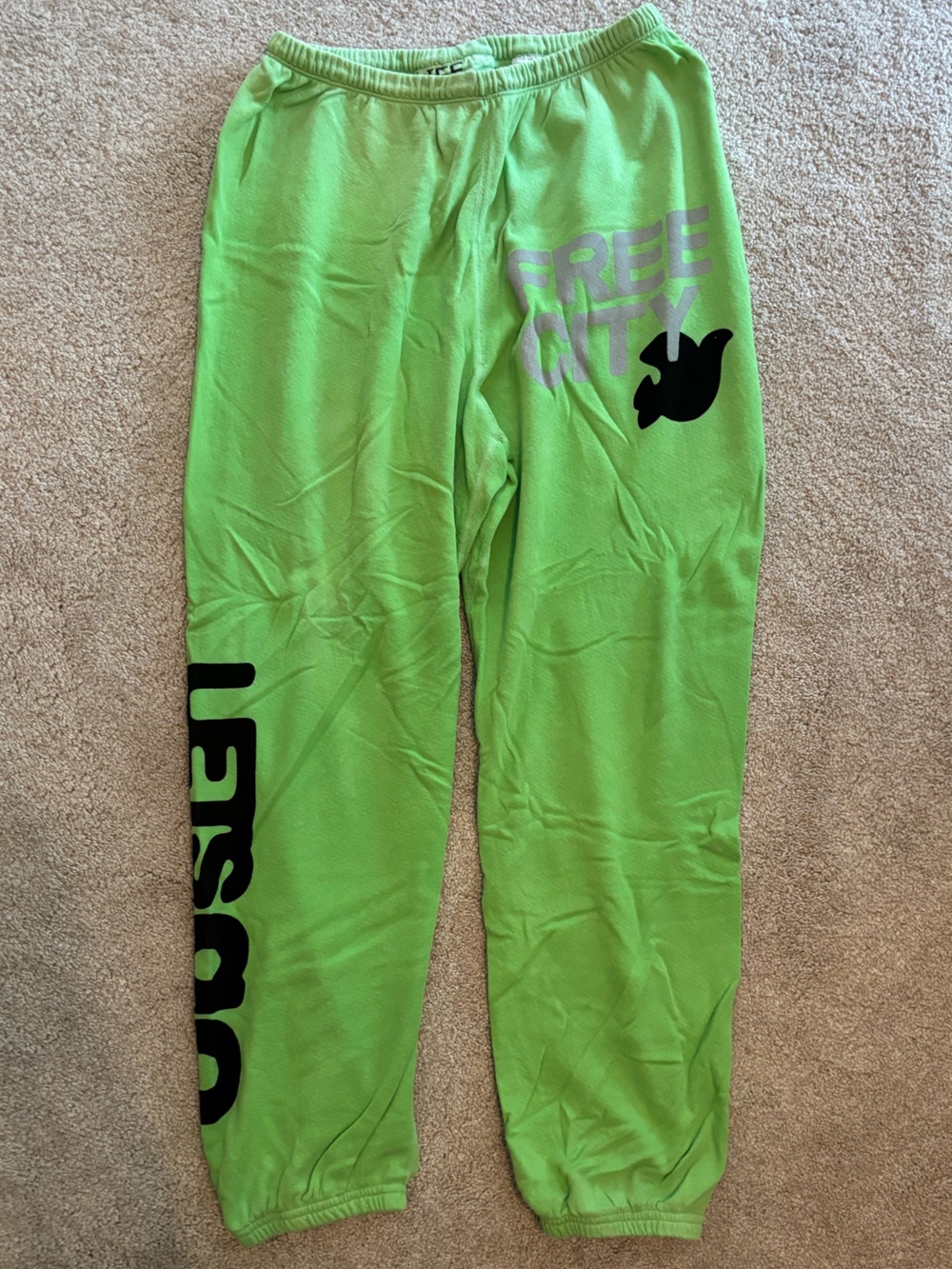 FreeCity Neon Lime Terry Sweatpants with Black Print